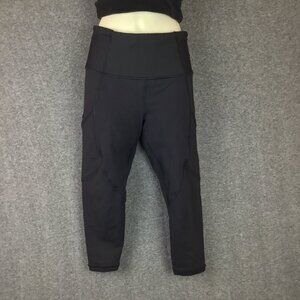 Lululemon Athletica Black Nylon Mesh 3/4 Cropped Athletic Capri Leggings Size 4